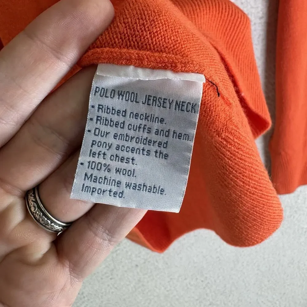 Vintage Polo Ralph Lauren Pullover Sweater Mens Large Orange V Neck Wool